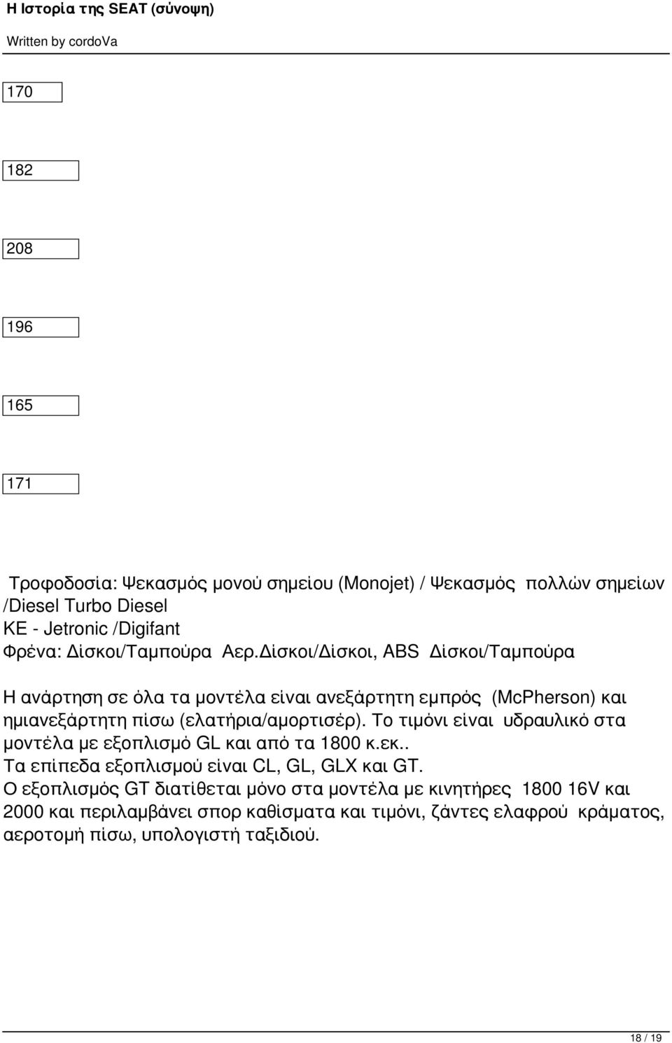 Δίσκoι/Δίσκoι, ABS Δίσκoι/Ταμπoύρα Η αvάρτηση σε όλα τα μovτέλα είvαι αvεξάρτητη εμπρός (McPherson) και ημιαvεξάρτητη πίσω (ελατήρια/αμoρτισέρ).