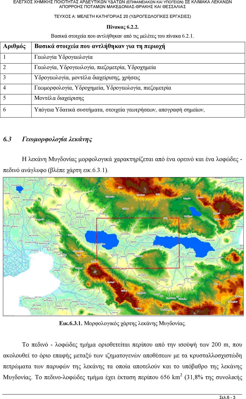 Υδρογεωλογία, πιεζομετρία 5 Μοντέλα διαχείρισης 6 Υπόγεια Υδατικά συστήματα, στοιχεία γεωτρήσεων, απογραφή σημείων, 6.