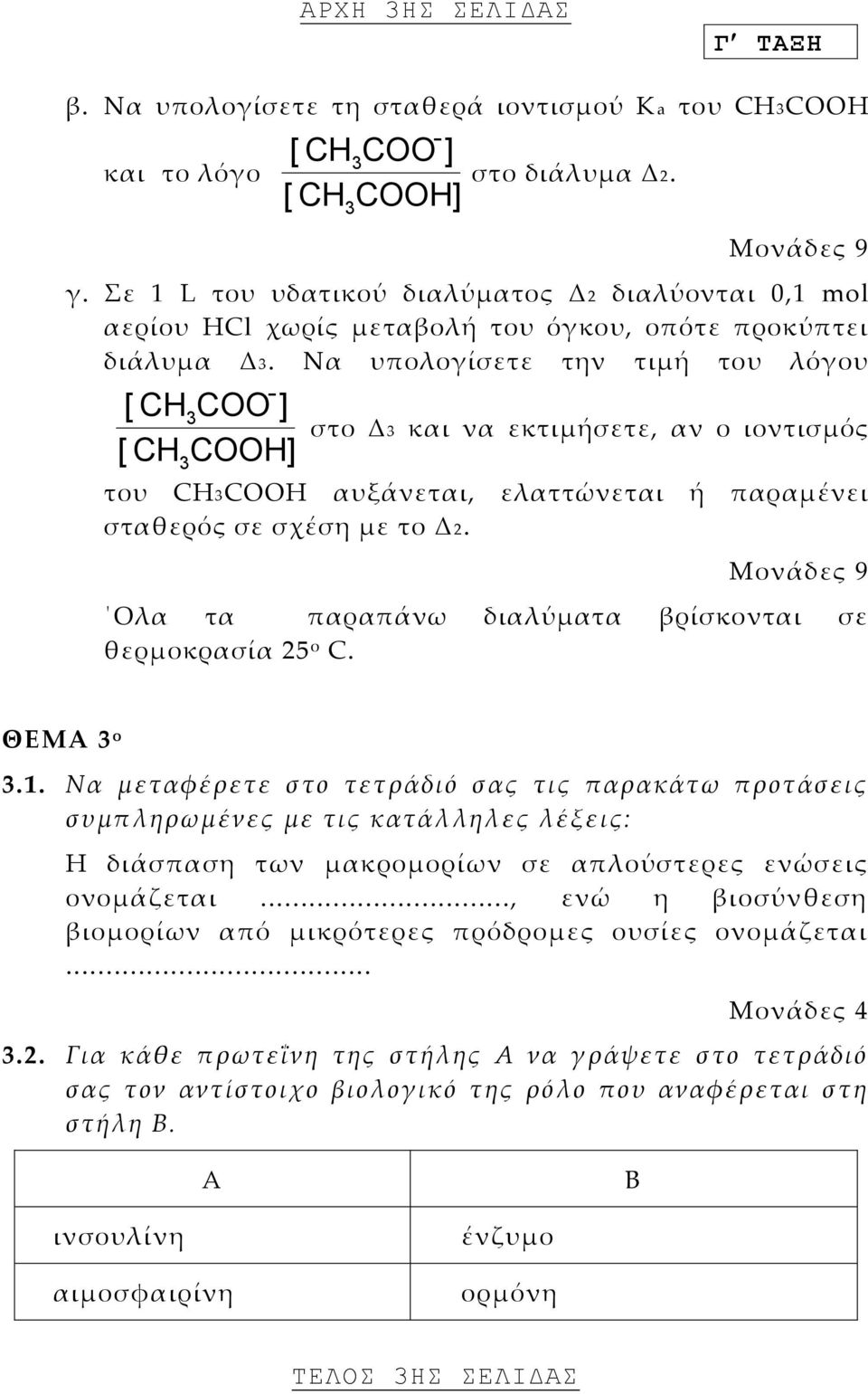 Να υπολογίσετε την τιμή του λόγου - [ CHCOO ] στο Δ και να εκτιμήσετε, αν ο ιοντισμός [ CH COOH] του CHCOOH αυξάνεται, ελαττώνεται ή παραμένει σταθερός σε σχέση με το Δ 2.