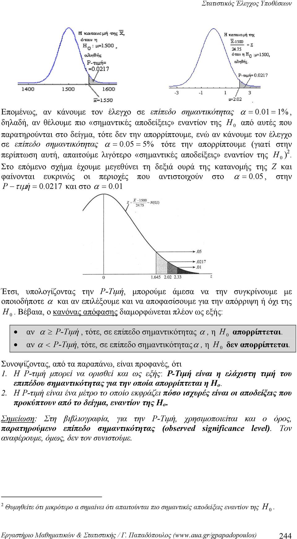 5 5% τότε την απορρίπτουμε (γιατί την περίπτωη αυτή, απαιτούμε λιγότερο «ημαντικές αποδείξεις» εναντίον της H ).