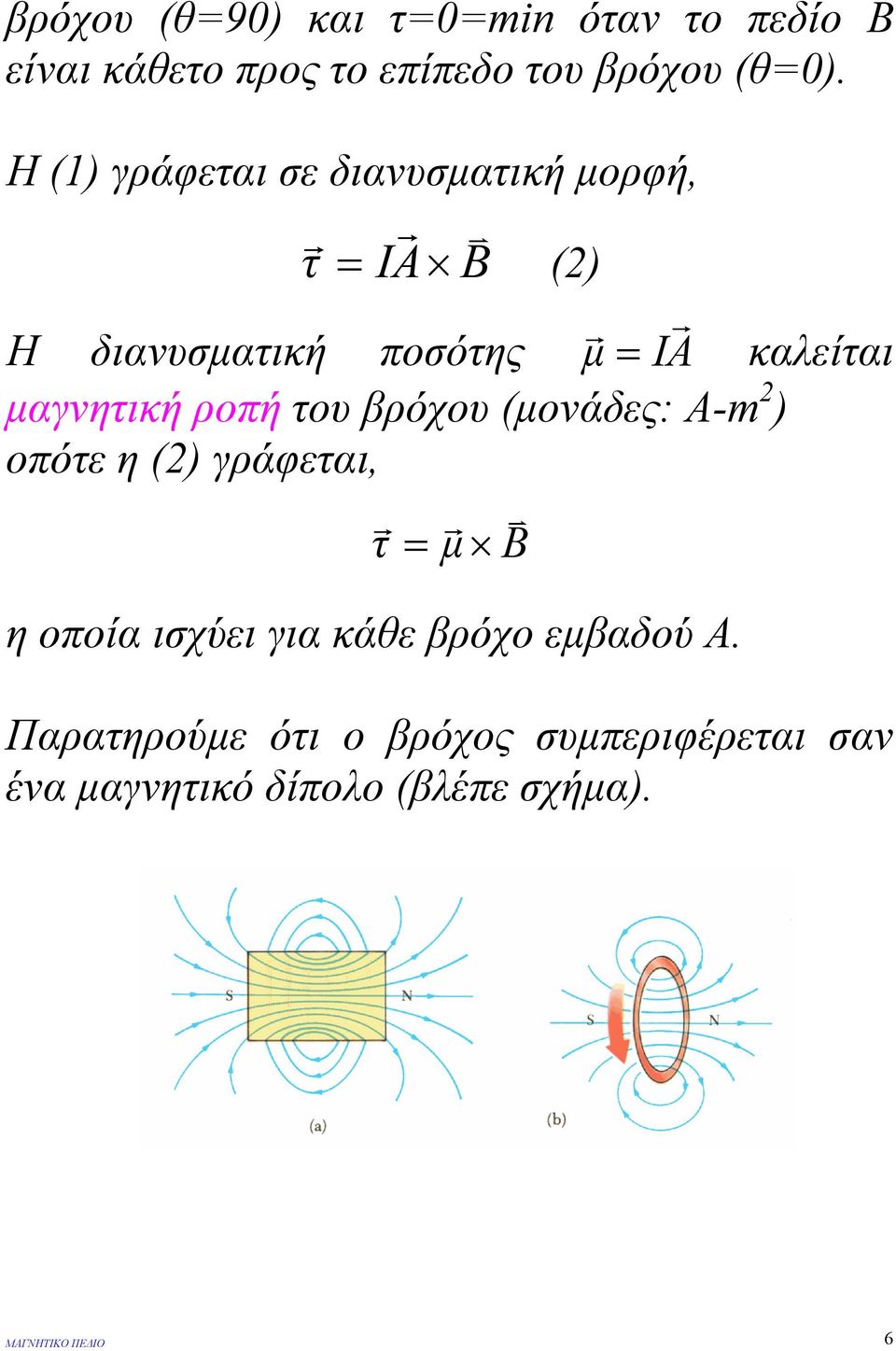 ροπή του βρόχου (µονάδες: A-m ) οπότε η () γράφεται, v τ µ Β η οποία ισχύει για κάθε βρόχο