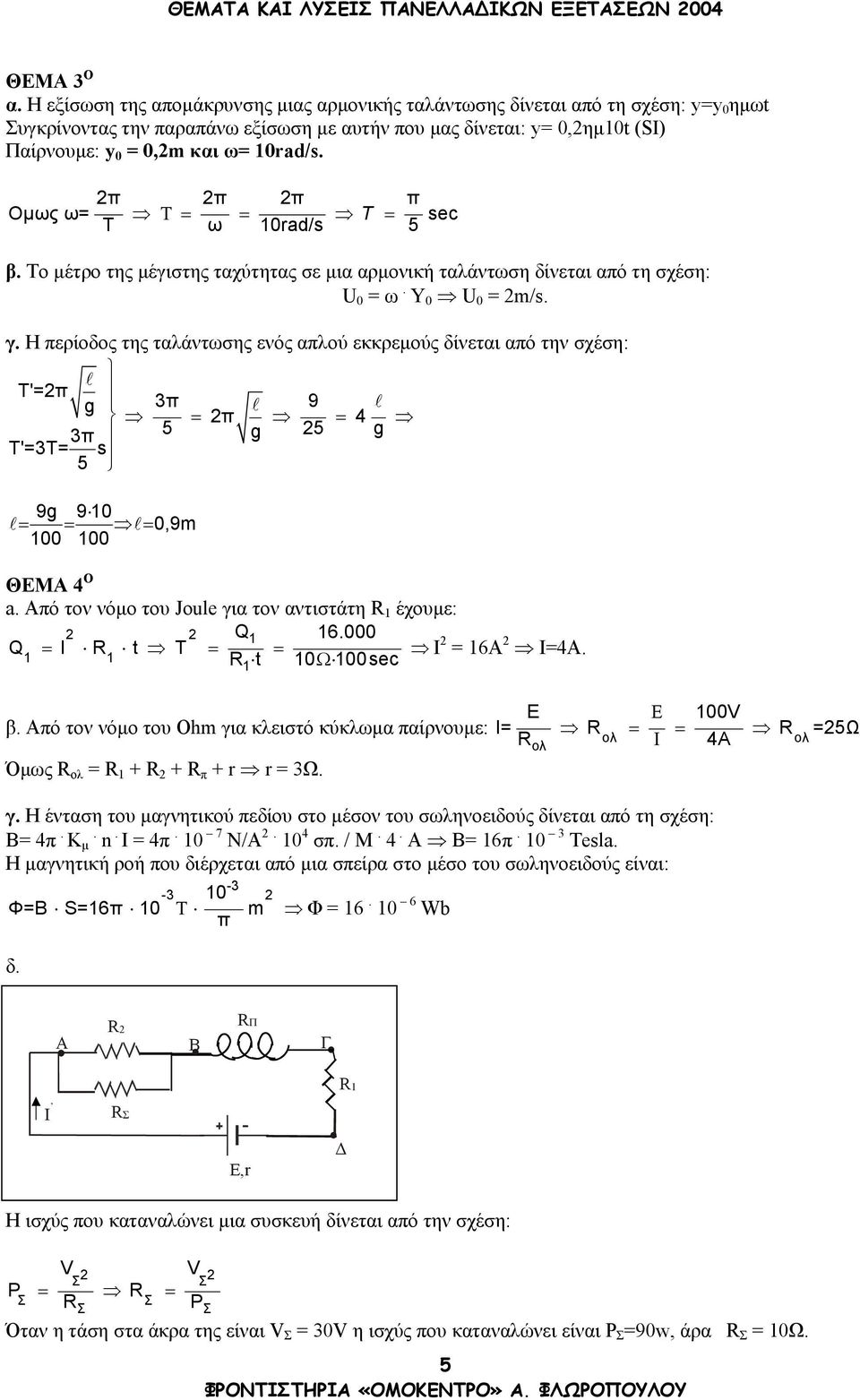 π π π π Οµως ω= Τ= = T = sec Τ ω 0rad/s 5 β. Το µέτρο της µέγιστης ταχύτητας σε µια αρµονική ταλάντωση δίνεται από τη σχέση: U 0 = ω. Υ 0 U 0 = m/s. γ.