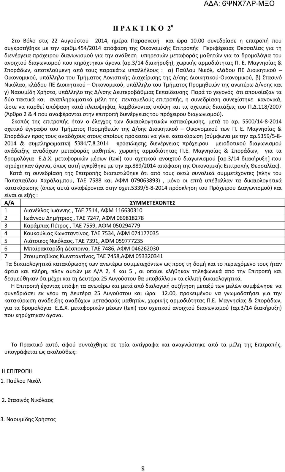 κηρύχτηκαν άγονα (αρ./ διακήρυξη), χωρικής αρμοδιότητας Π. Ε.