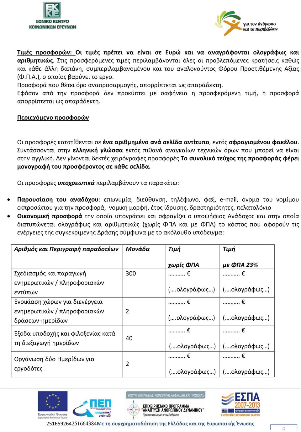Προσφορά που θέτει όρο αναπροσαρμογής, απορρίπτεται ως απαράδεκτη. Εφόσον από την προσφορά δεν προκύπτει με σαφήνεια η προσφερόμενη τιμή, η προσφορά απορρίπτεται ως απαράδεκτη.