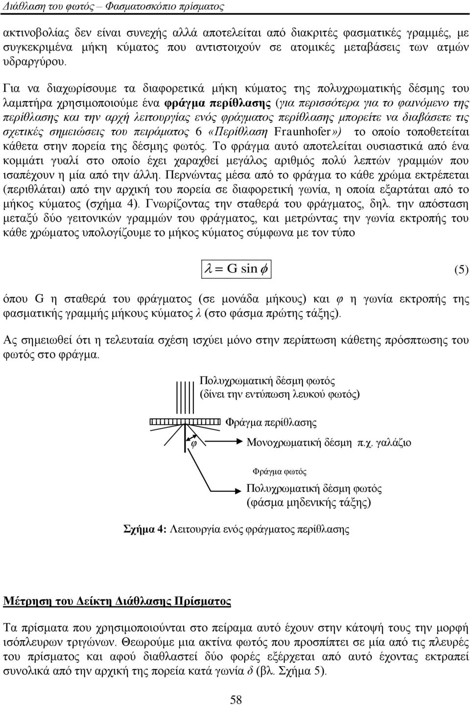 ενός θράγμαηος περίθλαζης μπορείηε να διαβάζεηε ηις ζτεηικές ζημειώζεις ηοσ πειράμαηος 6 «Περίθλαζη Fraunhofer») ην νπνίν ηνπνζεηείηαη θάζεηα ζηελ πνξεία ηεο δέζκεο θσηόο.