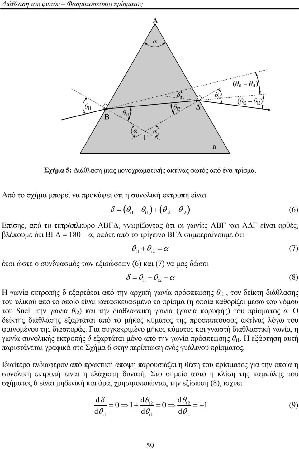 ηξίγσλν ΒΓΓ ζπκπεξαίλνπκε όηη (7) t1 i2 έηζη ώζηε ν ζπλδπαζκόο ησλ εμηζώζεσλ (6) θαη (7) λα καο δώζεη (8) i1 t2 Η γσλία εθηξνπήο δ εμαξηάηαη από ηελ αξρηθή γσλία πξόζπησζεο θ i1, ηνλ δείθηε δηάζιαζεο