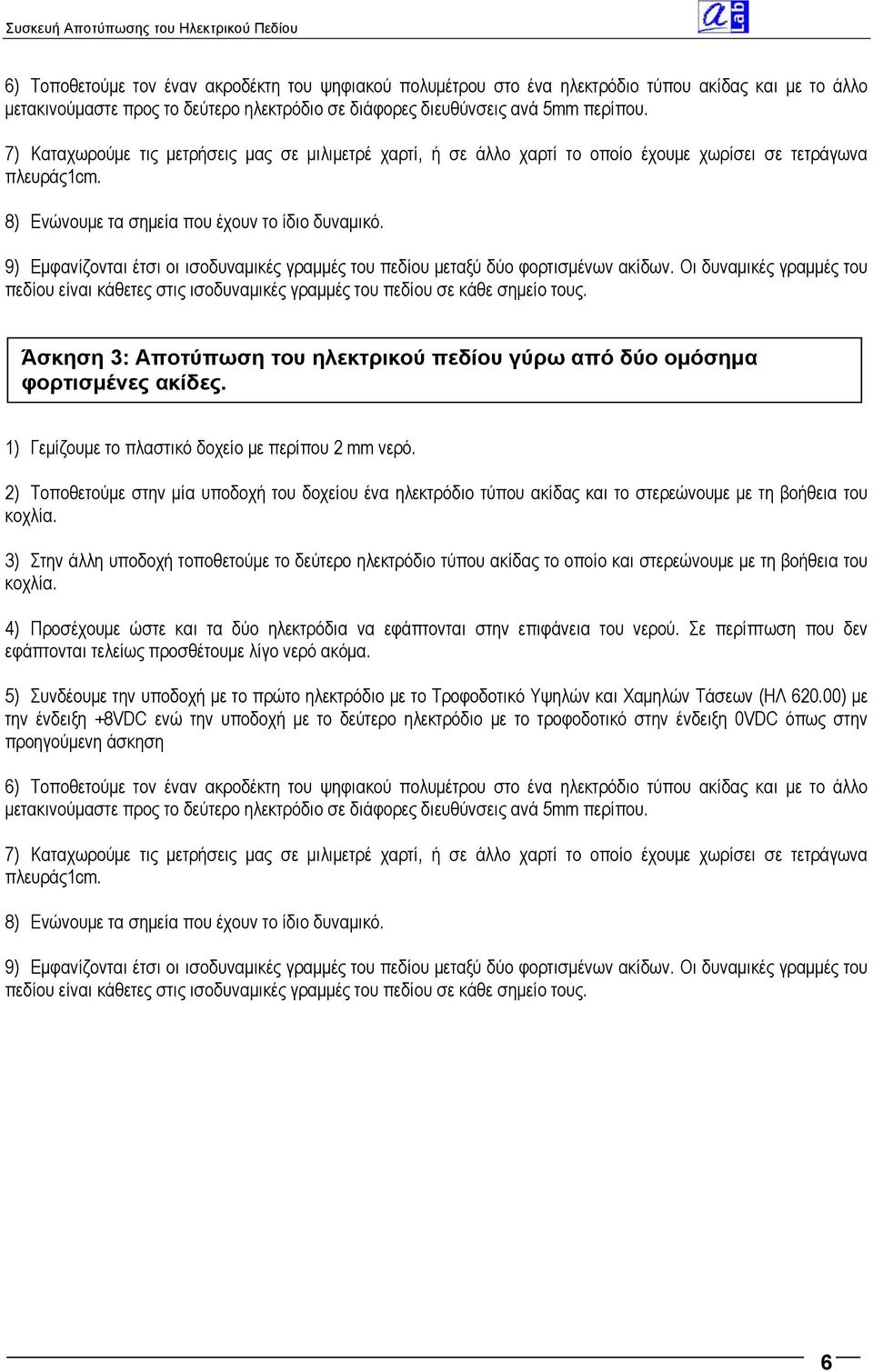 9) Εμφανίζονται έτσι οι ισοδυναμικές γραμμές του πεδίου μεταξύ δύο φορτισμένων ακίδων. Οι δυναμικές γραμμές του πεδίου είναι κάθετες στις ισοδυναμικές γραμμές του πεδίου σε κάθε σημείο τους.