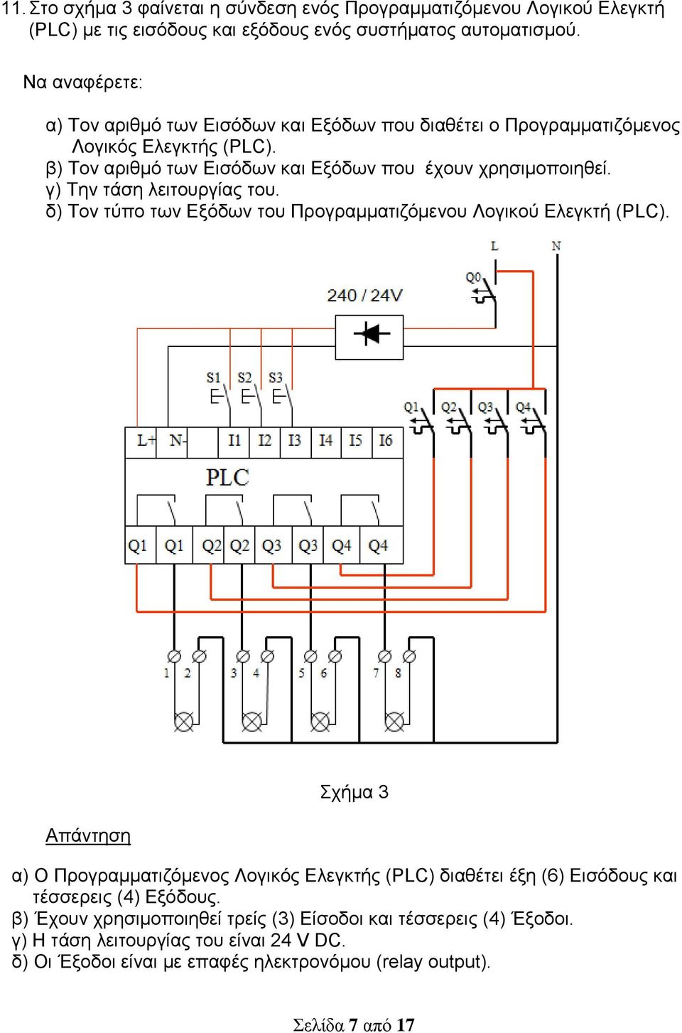 γ) Την τάση λειτουργίας του. δ) Τον τύπο των Εξόδων του Προγραμματιζόμενου Λογικού Ελεγκτή (PLC).