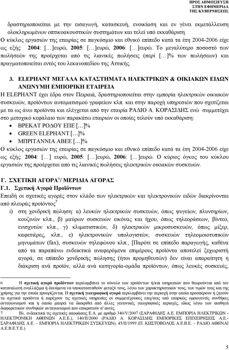 Το μεγαλύτερο ποσοστό των πωλήσεών της προέρχεται από τις λιανικές πωλήσεις (περί [ ]% των πωλήσεων) και πραγματοποιείται εντός του λεκανοπεδίου της Αττικής. 3.