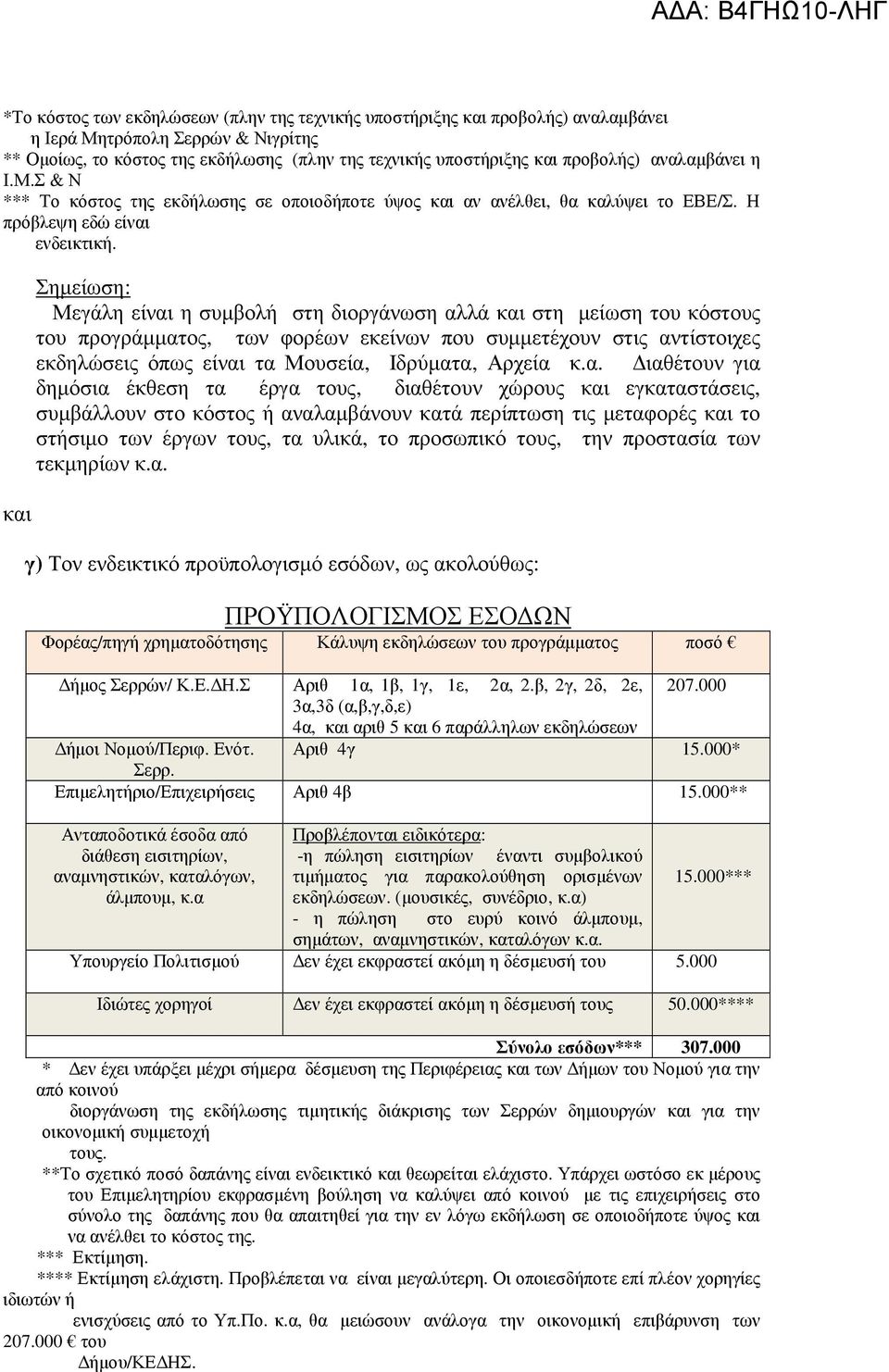 και Σηµείωση: Μεγάλη είναι η συµβολή στη διοργάνωση αλλά και στη µείωση του κόστους του προγράµµατος, των φορέων εκείνων που συµµετέχουν στις αντίστοιχες εκδηλώσεις όπως είναι τα Μουσεία, Ιδρύµατα,