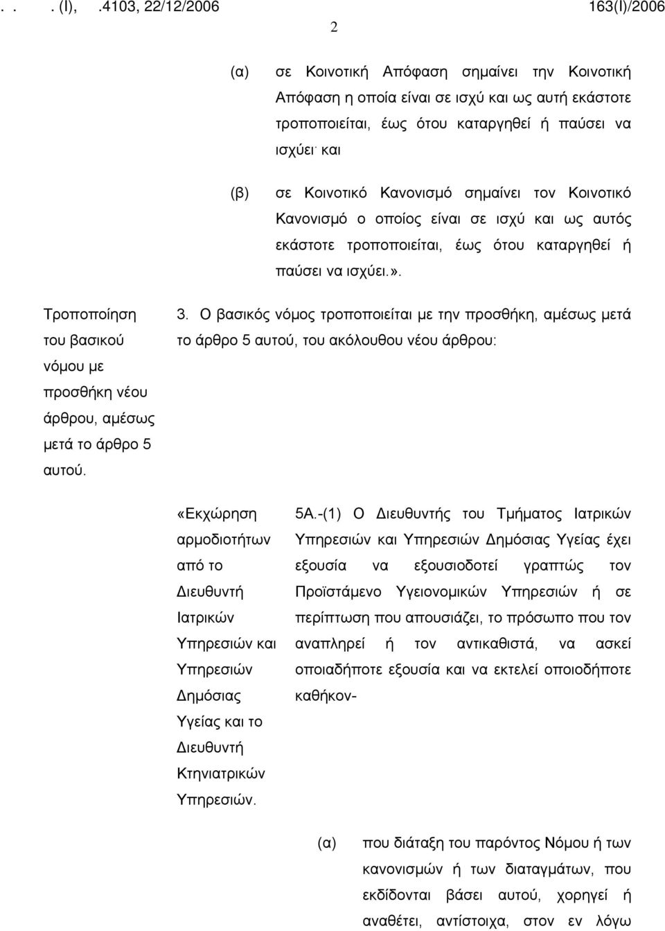 Τροποποίηση του βασικού νόμου με προσθήκη νέου άρθρου, αμέσως μετά το άρθρο 5 αυτού. 3.