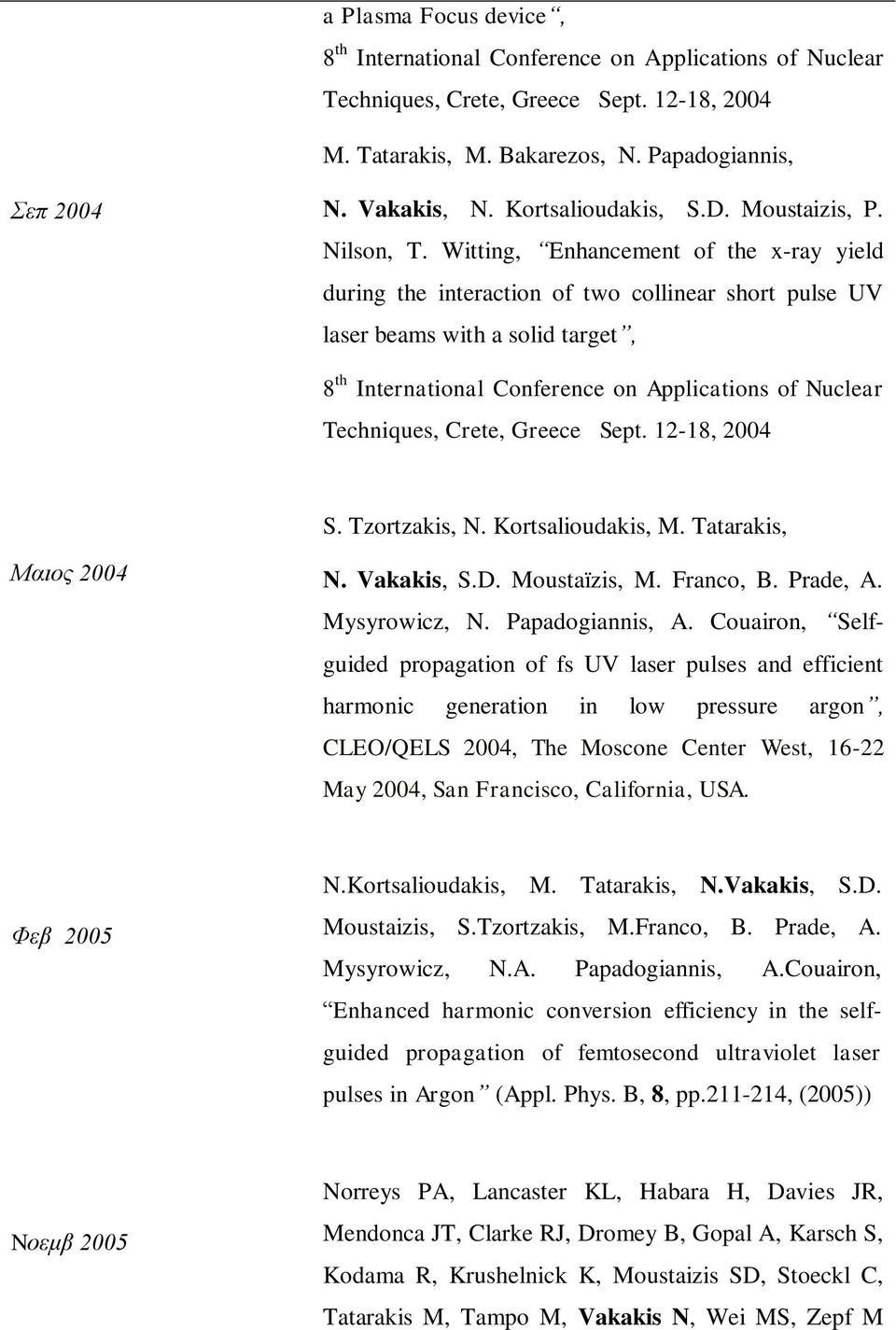 Witting, Enhancement of the x-ray yield during the interaction of two collinear short pulse UV laser beams with a solid target, 8 th International Conference on Applications of Nuclear Techniques,