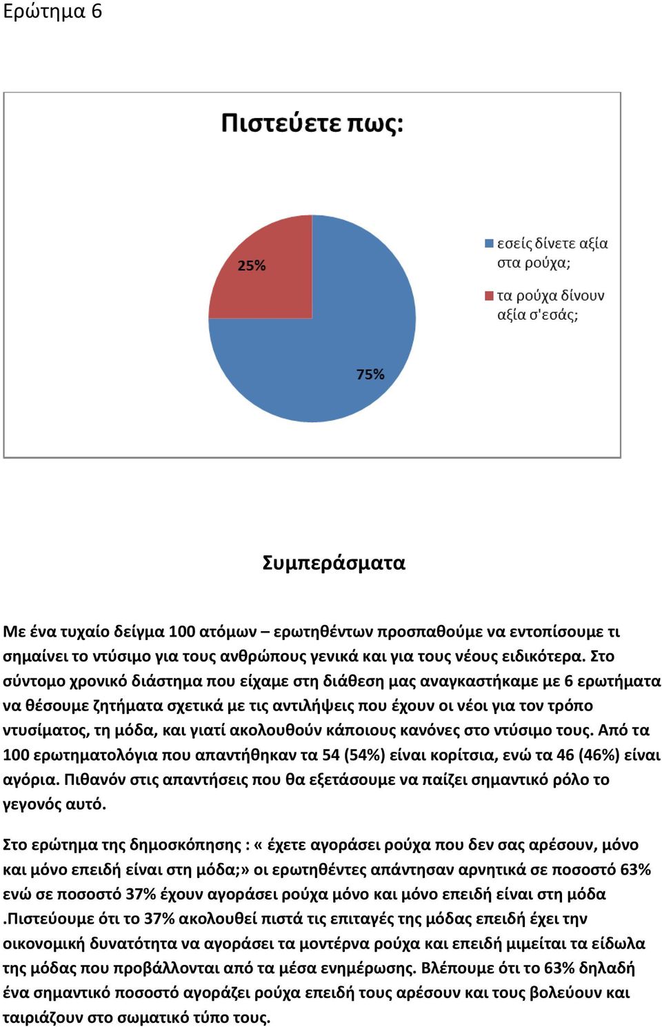 ακολουθούν κάποιους κανόνες στο ντύσιμο τους. Από τα 100 ερωτηματολόγια που απαντήθηκαν τα 54 (54%) είναι κορίτσια, ενώ τα 46 (46%) είναι αγόρια.