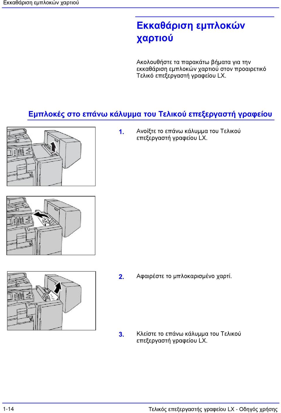 Εμπλοκές στο επάνω κάλυμμα του Τελικού επεξεργαστή γραφείου Ανοίξτε το επάνω κάλυμμα του Τελικού επεξεργαστή