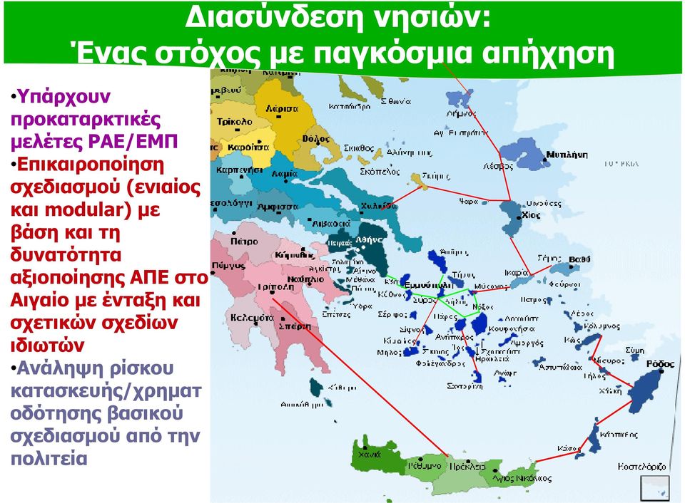 τη δυνατότητα αξιοποίησης ΑΠΕ στο Αιγαίο με ένταξη και σχετικών σχεδίων