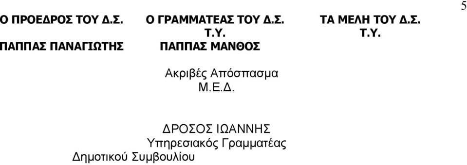 Σ. Τ.Υ. ΠΑΠΠΑΣ ΜΑΝΘΟΣ ΤΑ ΜΕΛΗ ΤΟΥ Δ.Σ. Τ.Υ. 5 Ακριβές Απόσπασμα Μ.