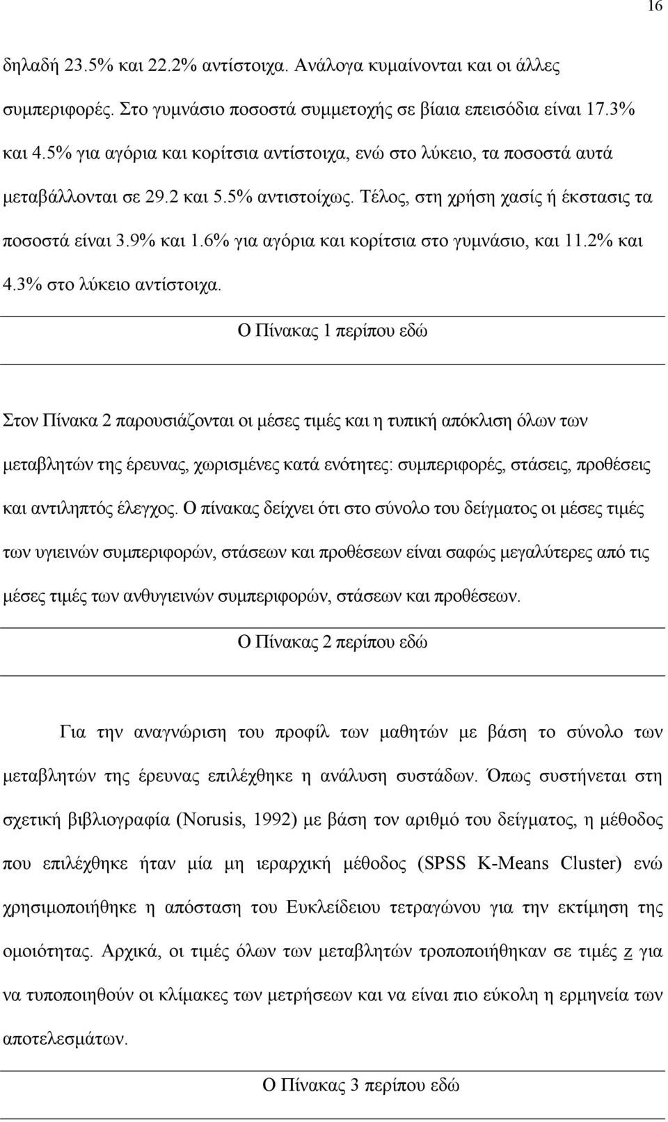 6% για αγόρια και κορίτσια στο γυµνάσιο, και 11.2% και 4.3% στο λύκειο αντίστοιχα.