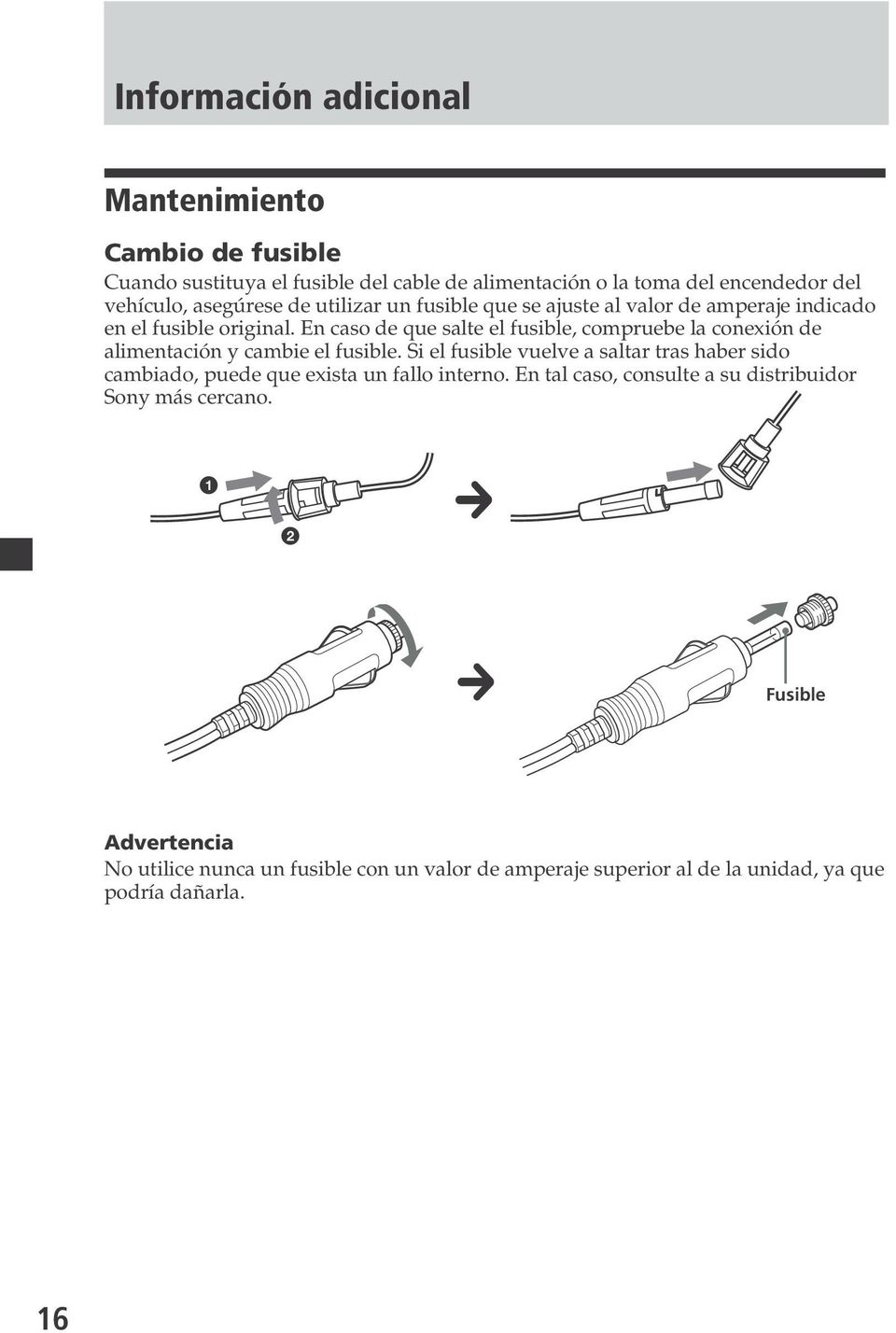 En caso de que salte el fusible, compruebe la conexión de alimentación y cambie el fusible.