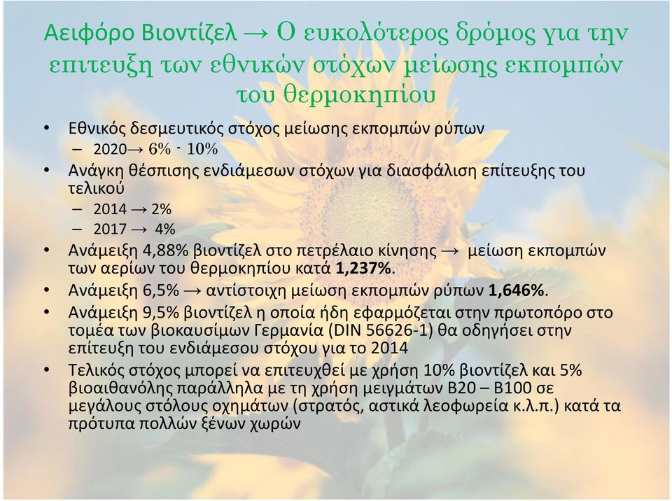 Ανάμειξη 6,5% αντίστοιχη μείωση εκπομπών ρύπων 1,646%.