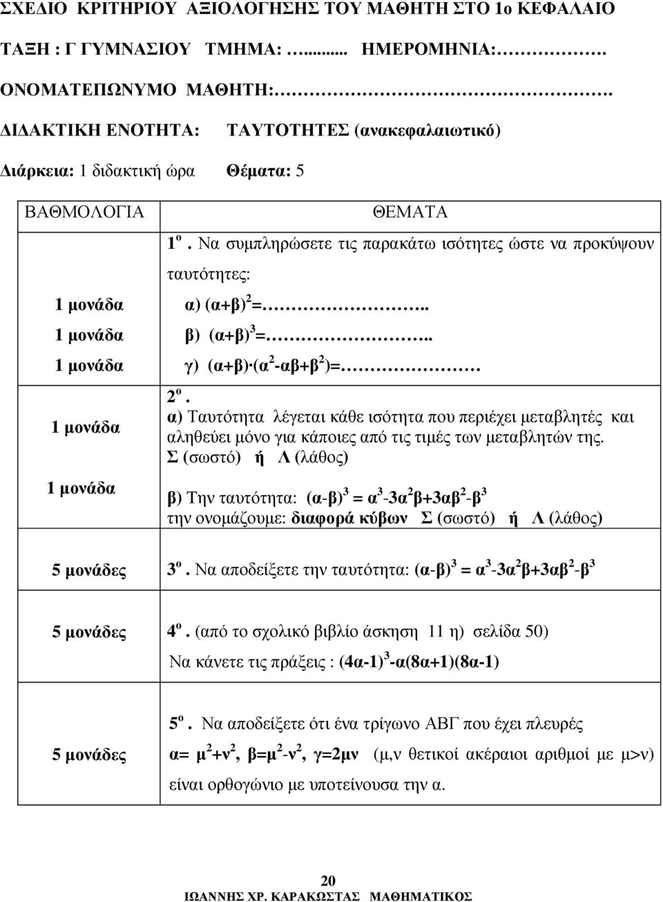 Ν συµπληρώσετε τις πρκάτω ισότητες ώστε ν προκύψουν τυτότητες: ) (+) =.. ) (+) 3 =.. γ) (+) ( -+ )= ο.