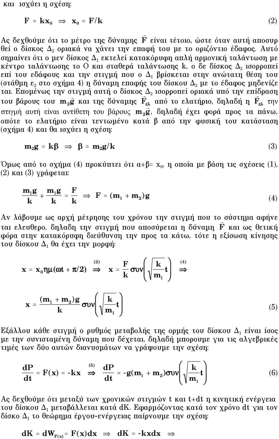 βρίσκεται στην ανώτατη θέση του (στάθµη ε στο σχήµα 4) η δύναµη επαφής του δίσκου Δ µε το έδαφος µηδενίζε ται.