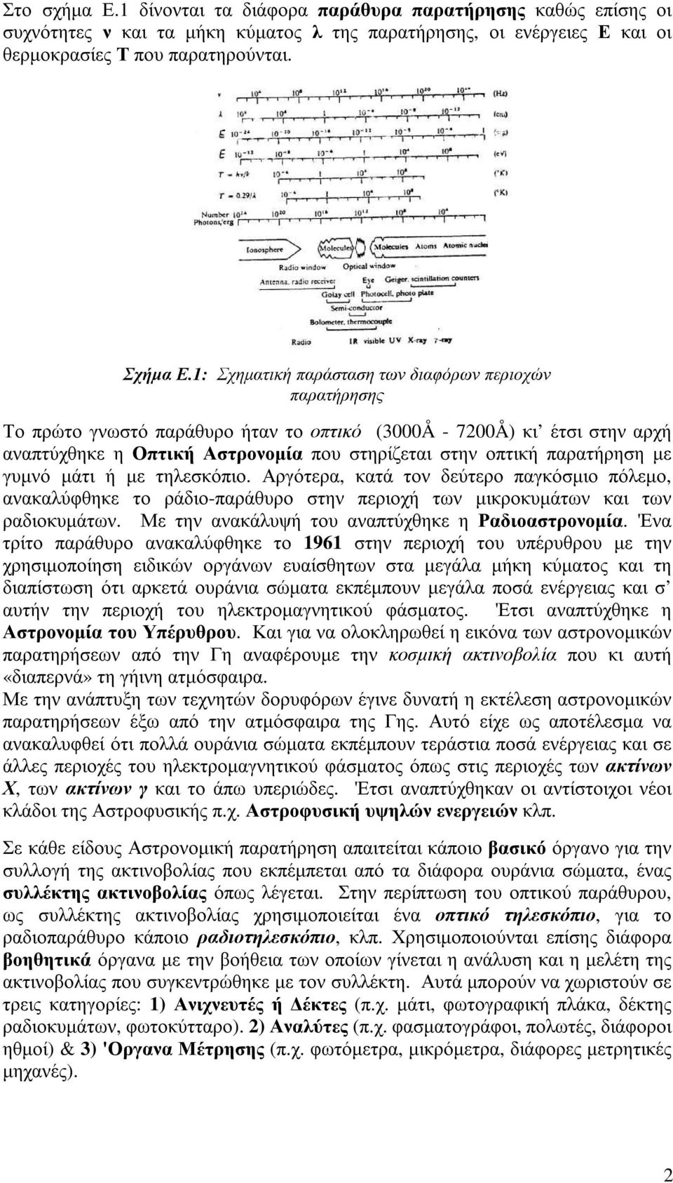 παρατήρηση µε γυµνό µάτι ή µε τηλεσκόπιο. Αργότερα, κατά τον δεύτερο παγκόσµιο πόλεµο, ανακαλύφθηκε το ράδιο-παράθυρο στην περιοχή των µικροκυµάτων και των ραδιοκυµάτων.