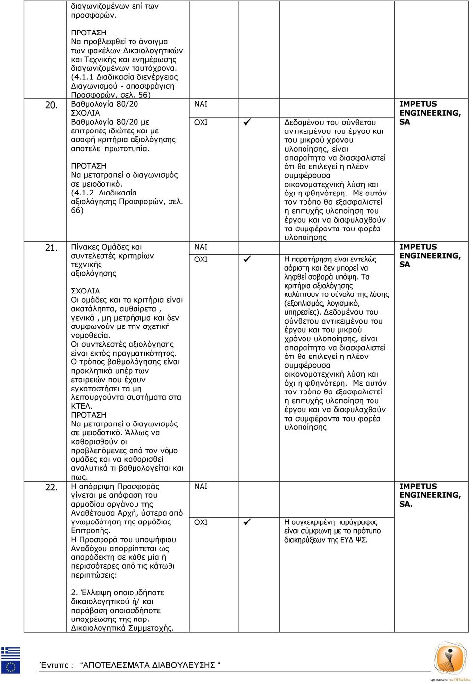 Να μετατραπεί ο διαγωνισμός σε μειοδοτικό. (4.1.2 Διαδικασία αξιολόγησης Προσφορών, σελ. 66) 21.