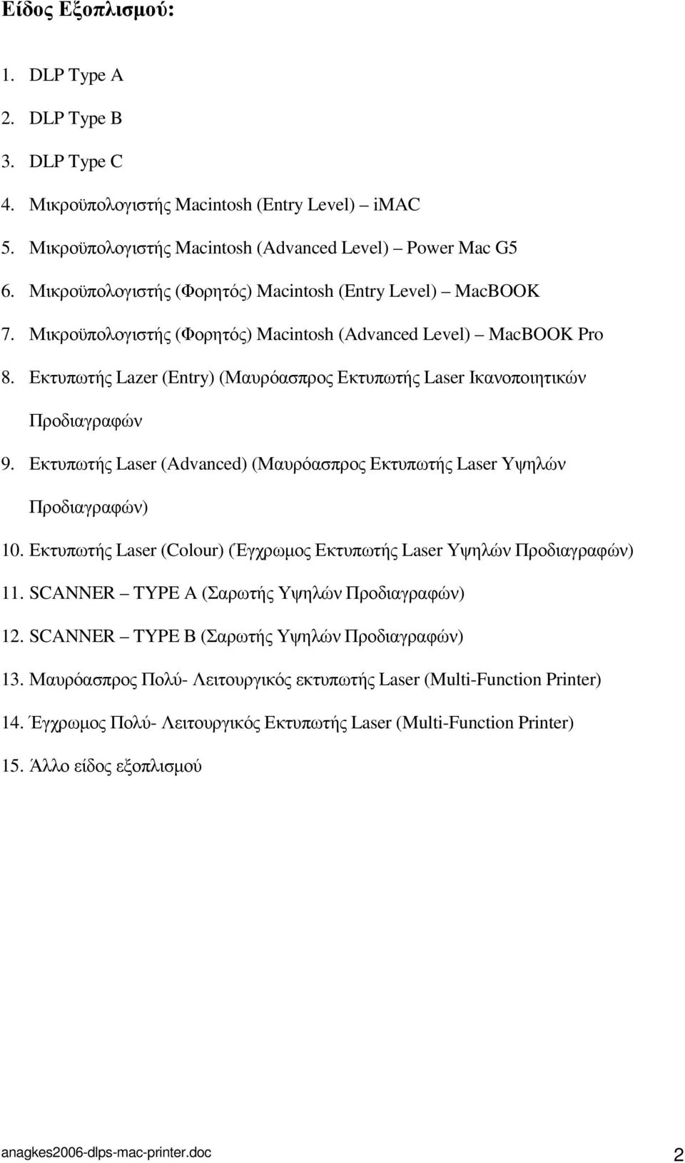 Εκτυπωτής Lazer (Entry) (Μαυρόασπρος Εκτυπωτής Laser Ικανοποιητικών Προδιαγραφών 9. Εκτυπωτής Laser (Advanced) (Μαυρόασπρος Εκτυπωτής Laser Υψηλών Προδιαγραφών) 10.