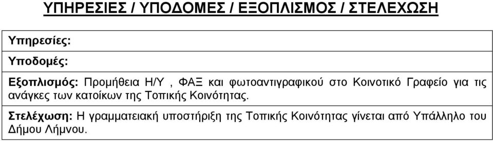 Γραφείο για τις ανάγκες των κατοίκων της Τοπικής Κοινότητας.