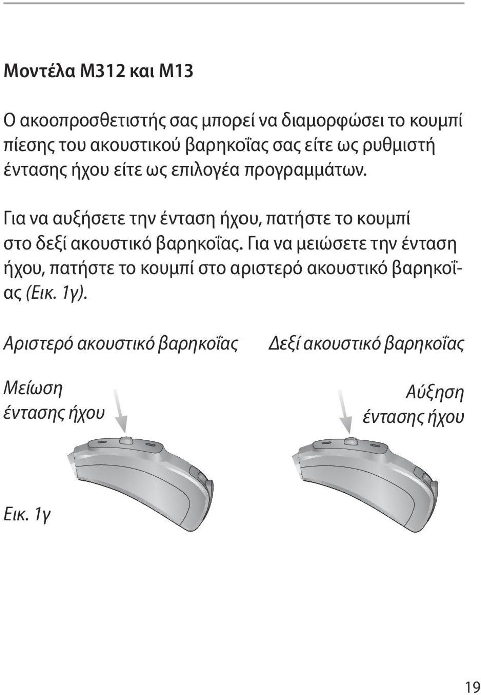 Για να αυξήσετε την ένταση ήχου, πατήστε το κουμπί στο δεξί ακουστικό βαρηκοΐας.