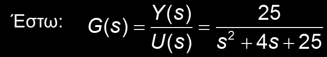 Συνάρτηση μεταφοράς στο MATLAB Matlab function: tf Τρόπος(a) num = [0 0 25];