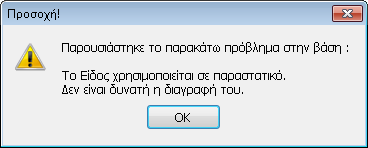 Εφόσον έχει ολοκληρώσει τις μεταβολές που επιθυμεί να καταχωρήσει, δίνοντας και επιβεβαιώνοντας την ενέργεια στο σχετικό μήνυμα, αποθηκεύεται το είδος με τα νέα του δεδομένα ενώ με την επιλογή