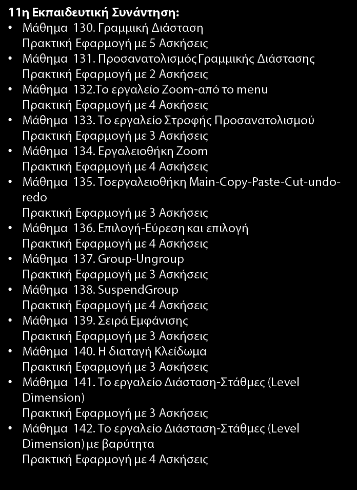 9η Εκπαιδευτική Συνάντηση: Μάθημα 104. Το εργαλείο Αντικείμενο (Object)- Παρελκόμενα-Ρυθμίσεις Μάθημα 105. Το εργαλείο Αντικείμενο (Object)- καρτέλα λίστες-κάτοψη και τομή Μάθημα 106.