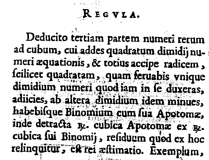 Σύμβολα του Ars Magna Rule Cube one-third the coefficient of x; add to it the square of one-half the constant of the equation; and take the square root of the whole.