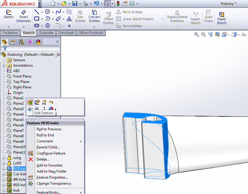 Μετονομάζουμε το Cut-Extrude6 σε hub.