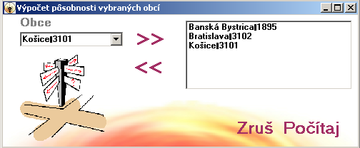 5.1.1 Pôsobnosť obcí Metóda pôsobnosti obcí nám porovnáva vzdialenosti všetkých obcí na Slovensku a priraďuje ich k časovo najbližšej obci, ktorú sme zadali na skúmanie.