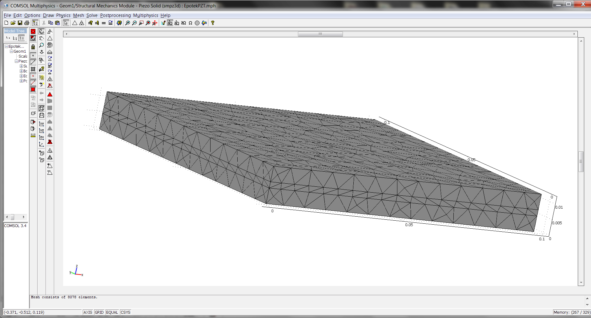 3.Πλεγματοποίηση (Meshing) Για να εφαρμόσει το COMSOL Multiphysics τη μέθοδο των πεπερασμένων στοιχείων στην υπό μελέτη διάταξη και να επιλύσει το πρόβλημα, είναι απαραίτητη η πλεγματοποίηση της