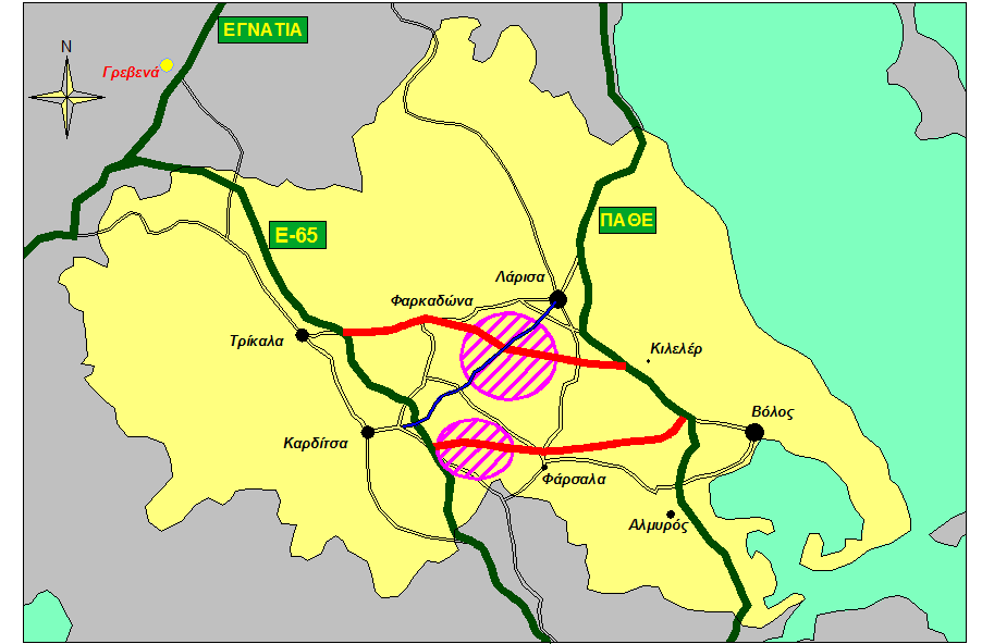Χάρτης 7 : Απεικόνιση των κόµβων Ανάλογη σηµασία αποκτά η ευρύτερη περιοχή Σοφάδων και Φαρσάλων στην περίπτωση επιλογής της 2 ης λύσης.