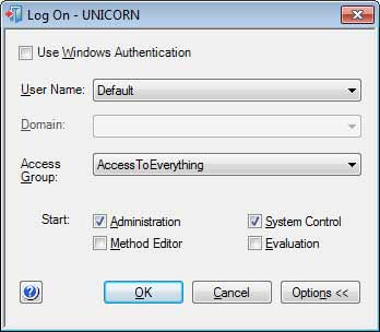 4 Εγκατάσταση 4.4 Έναρξη του UNICORN και σύνδεση στο σύστημα Βήμα 2 Ενέργεια Στο παράθυρο διαλόγου Log On: επιλέξτε User Name. και καταχωρίστε το Password.