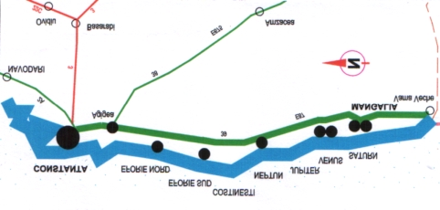 9.33 LĂRGIRE DN 39 CONSTANŢA - MANGALIA Km 3+000 Km 43+000 Lungime drum în km Lăţimi (m) - parte carosabilă - platformă Tipul de îmbrăcăminte 40