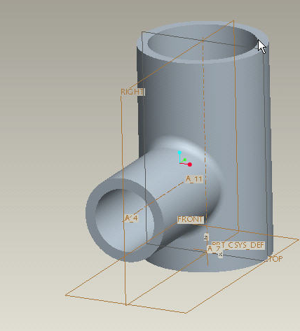 Πατάμε το Sketch Tool (ή [Insert] [Model Datum] [Sketch]) Στο παράθυρο που ανοίγει ορίζουμε ως Sketch Plane (Επίπεδο Σχεδίασης) την επάνω επιφάνεια του κάθετου κυλίνδρου (δες θέση κέρσορα) κάνοντας