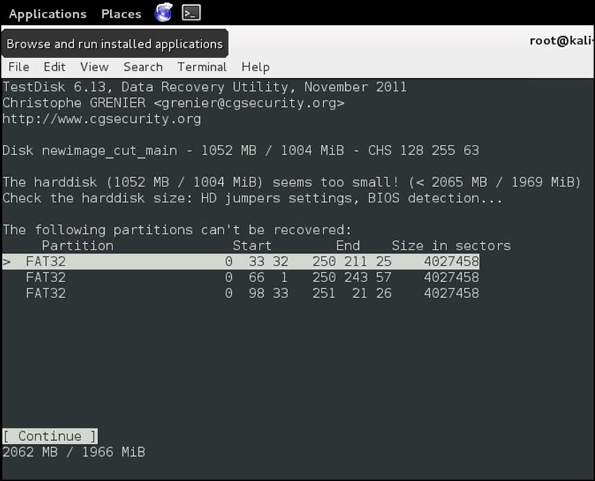 Εικόνα 5.5: TestDisk Ανάλυση Εικόνας Μνήμης Εικόνα 5.