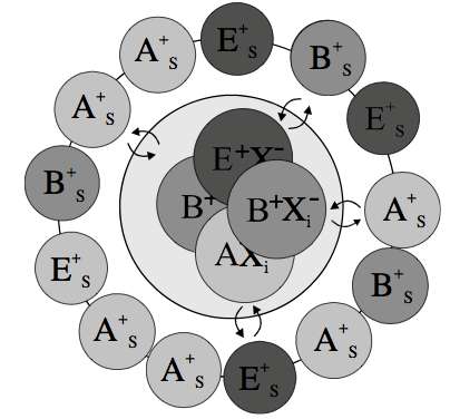 Σχήμα 2.10 Σχηματική απεικόνιση του σταγονιδίου με τις δύο ξεχωριστές φάσεις, την επιφανειακή με την περίσσεια φορτίου και την εσωτερική, ηλεκτρικά ουδέτερη.