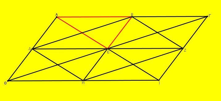 Ερώτηση: Τα τετράπλευρα ΑΓΘΙ ΑΒΕΔ, ΒΓΖΕ, ΕΖΙΗ, ΔΕΗΘ είναι παραλληλόγραμμα. Πόσα τρίγωνα είναι όμοια με το τρίγωνο ΑΒΕ; (στην απάντηση συμπεριλαμβάνεται και το ΑΒΕ) Διαθέσιμες απαντήσεις: 8 10 7 16 4.