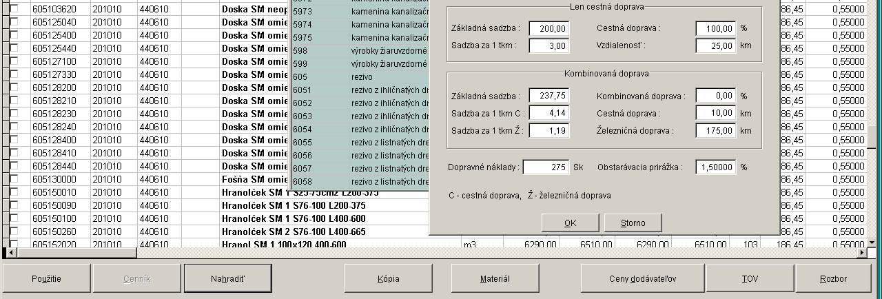 kalkuláciou dopravných nákldov podľa príkladu uvedeného na nasledujúcej strane: Ak na položke obstarávacej prirážky dvakrát kliknite myšou zobrazí sa formulár pre individualizáciu dopravných nákladov.