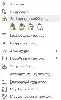 Εικόνα 33: Μενού επιλογών σχήματος. 6. Συστάσεις για τις διαφάνειες 6.