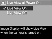 3 µ Menu/OK ( /OK) µ Setup Menu ( " µ "). H µ µ, µ µ. µ µ µ µ µ µ. µ µ µ Live View at Power On ( ) Live View On ( µ ).