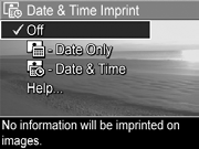 1 Capture Menu ( " ") ( 54) Date & Time Imprint ( µ µ ). 2 µ Date & Time Imprint ( µ µ ) µ µ µ µ. 3 µ Menu/OK ( /OK) µ Capture Menu ( " ").