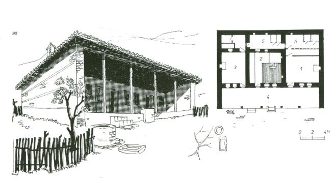 PIRRO THOMO Fig. 4: BANESË E FORTIFIKUAR NË GRUPIN E DYTË TIPOLOGJIK Banesa në zonën e dytë tipologjike, atë të krahinave verilindore, që në fazat e para kristalizon skemën planimetrike e funksionale.