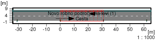 8.5. Izračun zunanje razsvetljave ceste s programskim paketom Relux Cesta Slika 8. 4: Pregled ceste Profil ceste: z dvosmernim prometom Širina voznega pasu: 7.